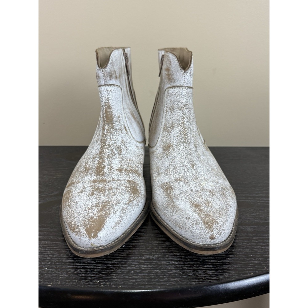 Women’s White Distressed Leather Ankle Boots